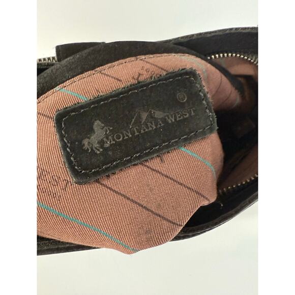 Montana West Black Suede Shoulder Bag Conceal Carry Hobo Tote Bag Fringe Zipper - Picture 8 of 9